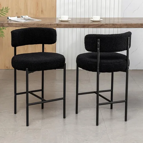 Vista 24 de Cinxzar Taburetes de Bar Boucle Juego de 2, Taburetes de Bar de Altura de Mostrador Beige con Respaldos, Taburetes Modernos para Isla de Cocina