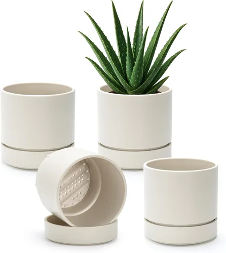Vista 28 de Phoenix Vine 4 Inch Planter Pot with Drainage Hole & Saucer, Deep Water Catch Tray, Straight Cylindrical Round Pot for Plants, Olive, Pack of 1