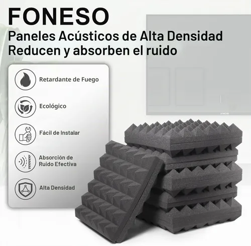 Vista 5 de Foneso - Paquete de 12 paneles de espuma a prueba de sonido para paredes, paneles de espuma acústica de 12 x 12 x 2 pulgadas con acolchado