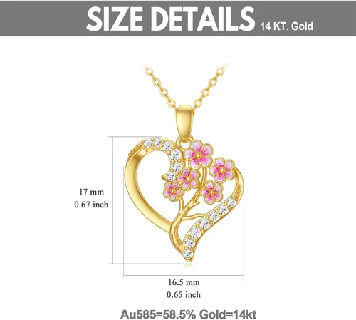 Vista 25 de Collar de flor de nacimiento de oro real de 14 quilates para mujer, oro amarillo creado moissanita con colgante de corazón, collares