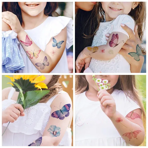Vista 6 de 30 hojas (360 piezas) mariposas, sirena, animales marinos, tatuajes temporales impermeables para niños, tatuajes de dibujos animados de estilos