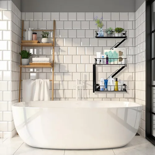Vista 2 de Estante flotante de pared para escape de incendios, organizador de pared decorativo de metal de Nueva York, escalera, estantería de libros para sala