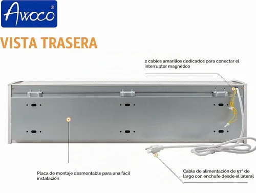 Vista 4 de Cortina de aire Awoco; 900 CFM; para uso comercial en interiores sobre puertas; con interruptor; resistente; 36 pulgadas, Blanco, 36" 120VAC, UL