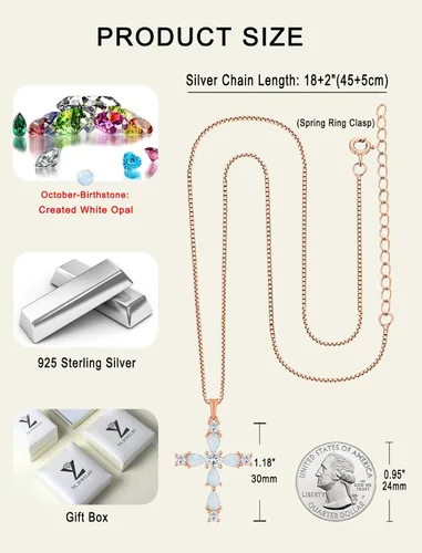 Vista 195 de YL Collar de cruz de plata de ley 925 con colgante de piedra natal religiosa para mujer