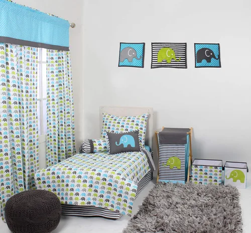 Vista 5 de Bacati - Juego de ropa de cama de 3 piezas para niños pequeños (aguamarina/lima/gris)