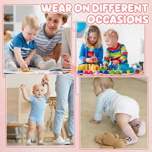 Vista 8 de 5 pares de calcetines de agarre para bebé, calcetines de algodón con agarre para niños pequeños, niños y niñas de 12 a 36 meses