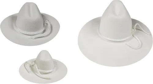 Vista 3 de 12 sombreros de vaquero del oeste miniatura de 2 pulgadas color blanco para decoración o recuerdos de boda