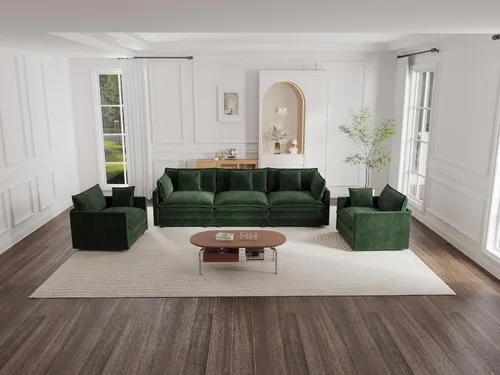 Vista 15 de KEIKI Juego de sofá de 2 piezas con 2 sofás individuales de felpilla de gran tamaño, estilo moderno tapizado de 2 plazas con 2 almohadas, cojines