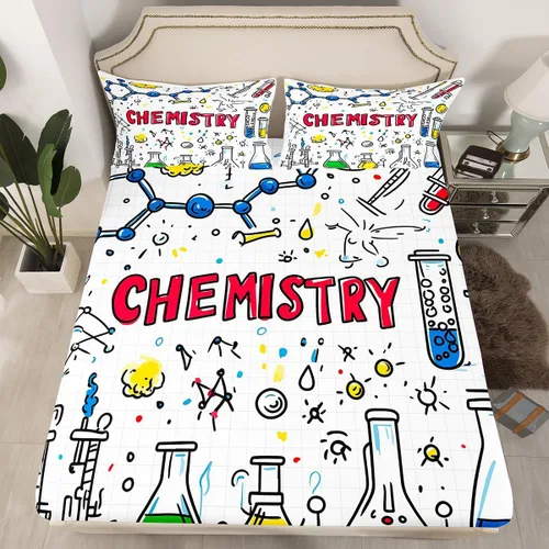 Vista 38 de Juego de ropa de cama ajustable con fórmula informática para niños y niños, diseño de geometría de acuarela, números, fórmula matemática, juego
