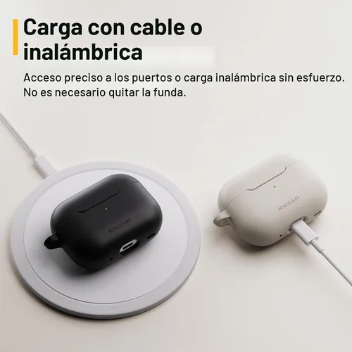 Vista 6 de MAGEASY Skin AirPods Pro 2 - Funda con bloqueo y clip de mosquetón, protección a prueba de golpes de TPU para Apple AirPod Pro de 1ª y 2ª Negro