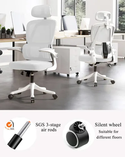 Vista 7 de Office Chair Mesh Desk Chair,Ergonomic High Back Gaming Wheelchair with Wheels and Adjustable Headrest,Comfortable Folding Armrests for