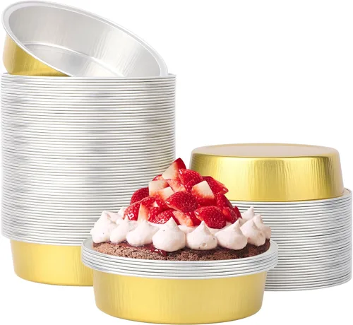 Vista 24 de Beasea Paquete de 100 moldes desechables para hornear de 4 pulgadas, 7.3 onzas, 7.3 fl oz / 215ml, papel de aluminio, mini ramequín sin tapas
