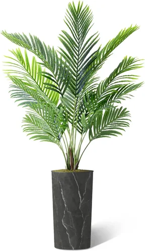 Vista 2 de Árbol artificial con efecto de granito moderno, palmera tropical areca artificial de seda para decoración del hogar en interiores y exteriores