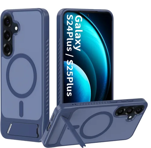 Vista 15 de Funda magnética para Samsung Galaxy S25+ Plus / S24+ Plus, soporte invisible integrado, compatible con MagSafe, translúcida a prueba de golpes Negro