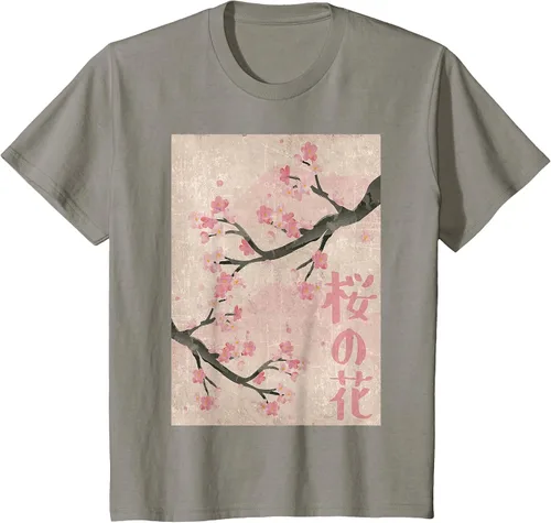 Vista 24 de Cherry Blossom Japanese Vintage Woodblock Japan Pink Sakura T-Shirt Asphalt Grey