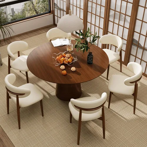 Vista 13 de Juego de 2 sillas de comedor para cocina, tapizadas, modernas, de cuero, original/beige