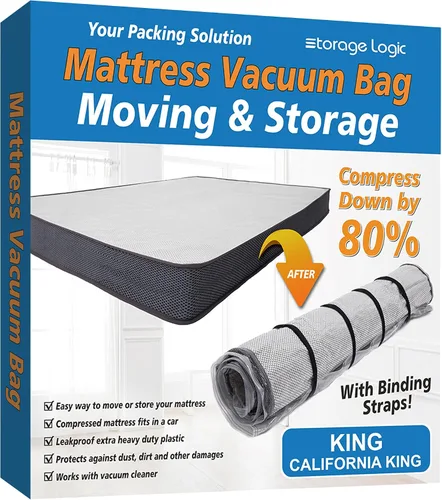 Vista 9 de Storage Logic Bolsa de vacío para colchón de espuma con 4 correas de embalaje ajustables para mudanza, almacenamiento, envío, bolsa de colchón