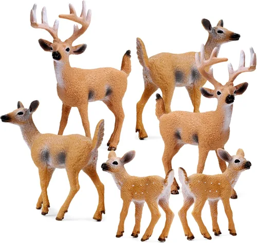 Vista 8 de RESTCLOUD Figuras de ciervo para decoración de pasteles, figuras de juguetes de ciervo, pequeños animales del bosque, juego de 3