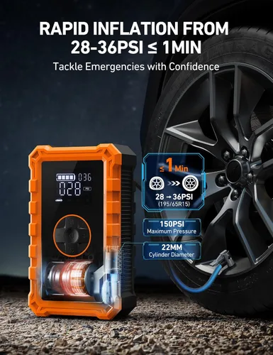Vista 3 de AstroAI - Arrancador portátil S8 con compresor de aire, pico de 1500 A (gasolina hasta 6.0 L y diésel 3.0 L), inflador de 150 PSI con apagado
