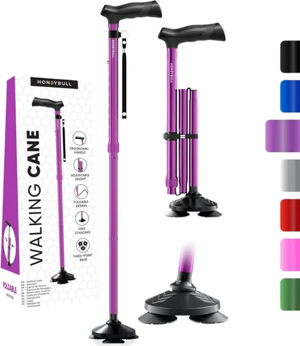 Vista 11 de HONEYBULL Bastón plegable para hombres y mujeres, plegable, ajustable, resistente, de pie, todo terreno, plegable para personas mayores y adultos