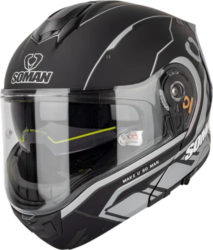 Vista 9 de Casco modular de motocicleta abatible de doble visera para hombre, aprobado por puntos 965