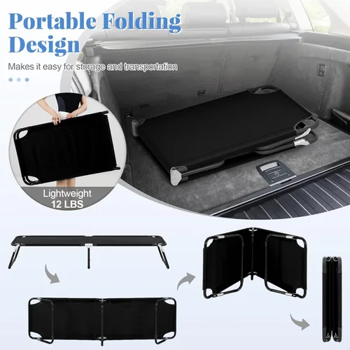Vista 5 de Goplus Catre plegable para campamento, cama plegable de alta resistencia para adultos y niños con almohadilla antideslizante para los pies, catre