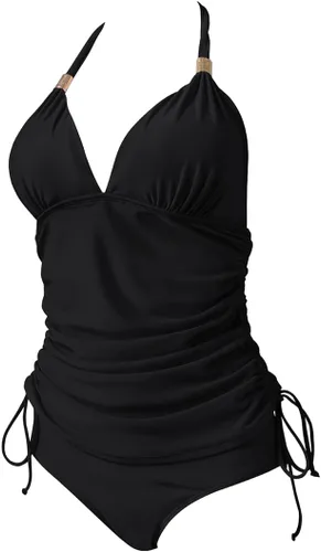 Vista 3 de SUUKSESS - Traje de baño de dos piezas tipo tankini para mujer, sexy, efecto adelgazante, con control de abdomen