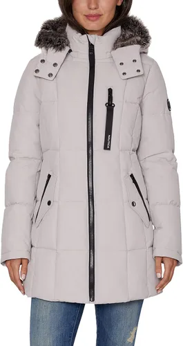 Vista 9 de Nautica Chaqueta acolchada pesada para mujer con capucha forrada de piel sintética Negro