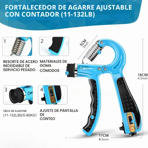 Vista 3 de 13 PCS Grip Strength Trainer Kit,Forearm and Hand Gripper Strengthener Azul