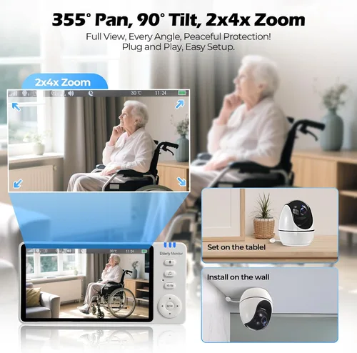 Vista 9 de Monitor de ancianos con cámara y audio, monitores de bebé de conversación bidireccional para cuidado de ancianos, botón de llamada, cámara