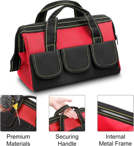 Vista 3 de 2 bolsas de herramientas con base moldeada resistente al agua, múltiples bolsillos, bolsa de herramientas de boca ancha, organizador multifuncional