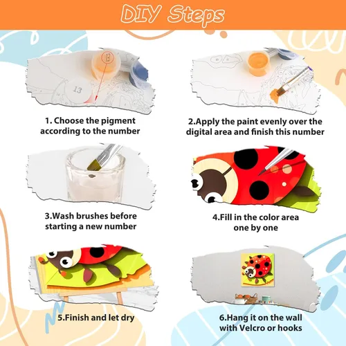 Vista 6 de EOBROMD Paquete de 4 kits de pintura enmarcada por números para niños, kits de pintura de insectos para niños de 4 a 8 a 12 años, pintura sobre