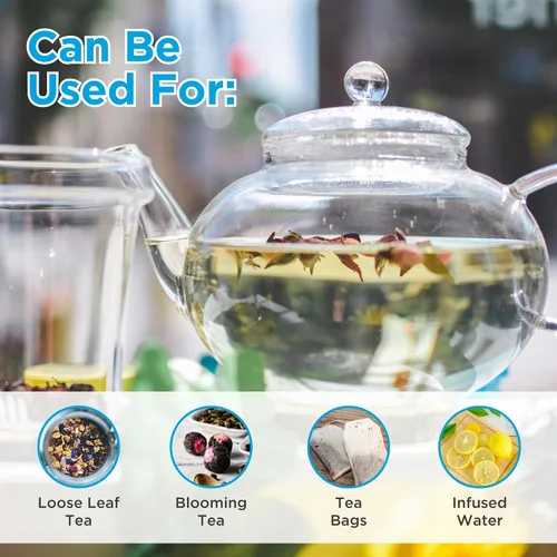 Vista 6 de GROSCHE MONACO - Tetera de vidrio de 42 oz con infusor de té de vidrio de 42.3 fl oz Capacidad. Vidrio de borosilicato a prueba de calor y todo