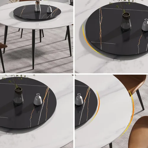 Vista 6 de Mesa de comedor moderna con tocadiscos desmontable, mesa de comedor de mármol de piedra sinterizada con patas de metal, mesa de cocina