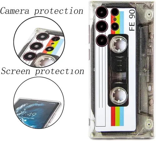 Vista 2 de FAteamll Funda para Galaxy S22 Ultra a prueba de golpes a prueba de arañazos con TPU suave parachoques Retro Cassette Funda Compatible con Samsung