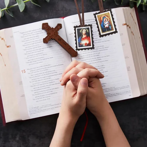 Vista 4 de TALPGOD Paquete de 3 Escapularios Católicos Marrones, Sagrado Corazón de Jesús con Nuestra Señora Monte Carmelo Escapulario Católico, Escapularios