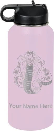 Vista 28 de LaserGram Botella de agua personalizada, serpiente de cobra, acero inoxidable de doble pared aislada al vacío con popote superior, regalo grabado