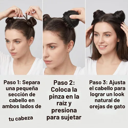 Vista 5 de Orejas de gato con clip de pinza de moño en moño espacial, extensiones de cabello con orejas de gato, accesorio de peluca, extensiones de cola