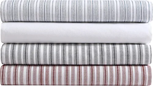 Vista 6 de Nautica Sábana bajera ajustable de tamaño individual, ropa de cama de percal de algodón crujiente, sábana ligera y transpirable, bolsillo profundo