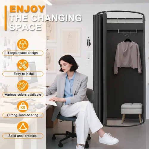 Vista 5 de AMSXNOO Vestidor de tienda de ropa, vestidor de fuerte carga con rodamiento de carga, extraíble, portátil, estable, privacidad, vestidor para Negro
