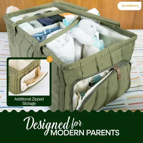 Vista 4 de Organizador de pañales grande con asa neutral para niño y niña, cesta de bebé para guardería, automóvil, cambiador, almacenamiento portátil