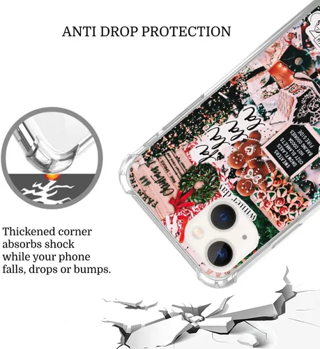 Vista 3 de Funda de collage de Navidad de invierno para iPhone 15 Plus, diseño retro estético de pan de jengibre y árbol de Navidad para niñas, mujeres