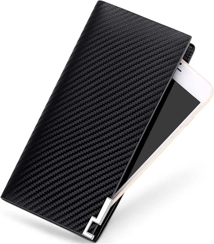 Vista 3 de Huztencor Carteras largas para hombre, billetera plegable de cuero con bloqueo RFID y cremallera, Cartera RFID