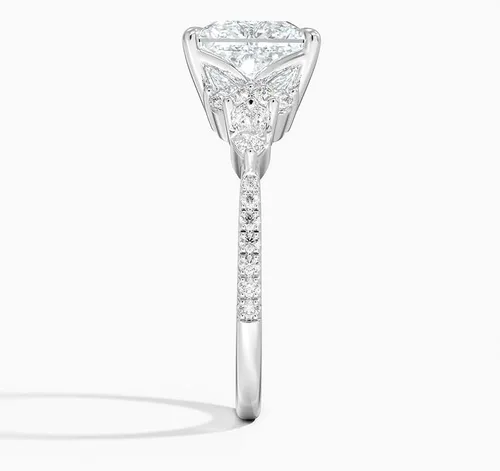 Vista 2 de IGI - Anillo de compromiso de diamantes de talla excelente de princesa blanca de 2.56 quilates con cuatro puntas de corte excelente creado