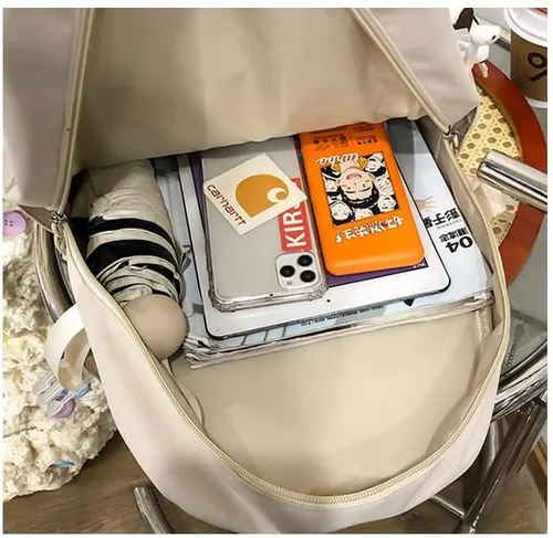 Vista 4 de Linda mochila con bonito oso de peluche accesorios de gran capacidad bolsas escolares estéticas para niñas y adolescentes beige a talla única Lindo