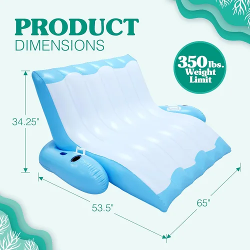 Vista 3 de 4E's Novelty Flotador inflable para dos personas con soporte para tazas, tumbona de alta resistencia para adultos, flotadores flotantes flotantes