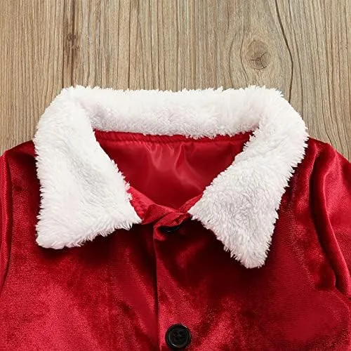 Vista 4 de BeQeuewll Chaqueta de Papá Noel de manga larga con capucha y forro polar para niñas y niños