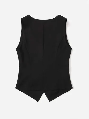 Vista 3 de Milumia Chaleco casual con botones y cuello en V para mujer, sin mangas