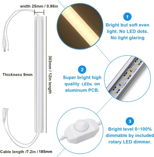 Vista 9 de Litever Kit de luces LED para debajo del gabinete + barras de luz adicionales de 12 pulgadas, blanco cálido 3000 K