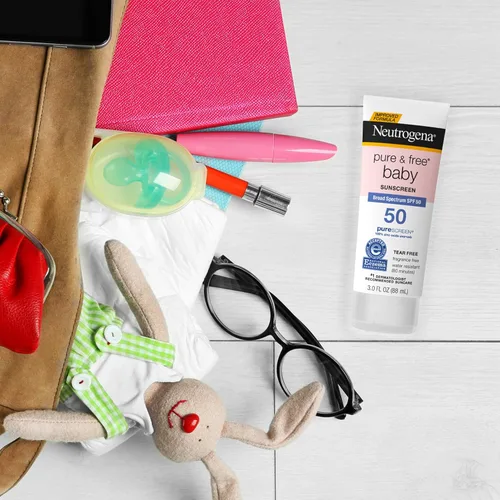 Vista 4 de Neutrogena Pure & Free, loción protectora solar para bebés SPF 50, sin lágrimas, sin fragancia Óxido de zinc, resistente al agua (80 min)